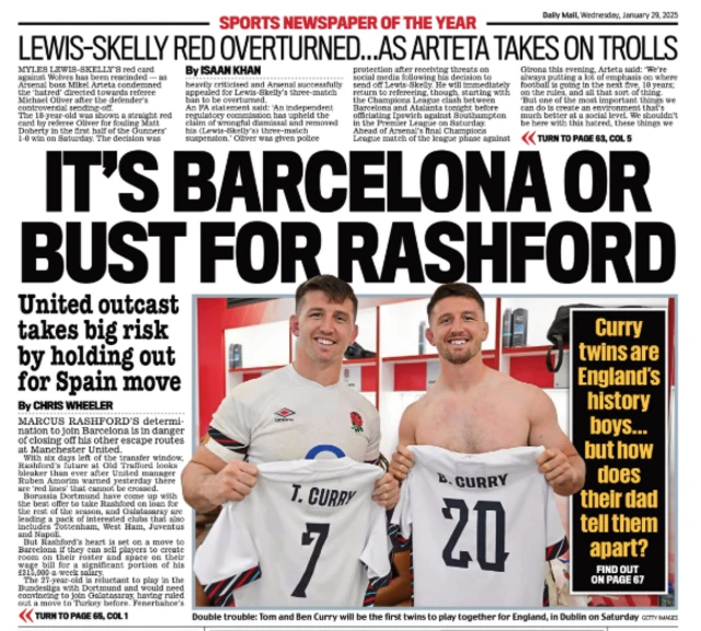 The back page of Wednesday's edition of the Daily Mail