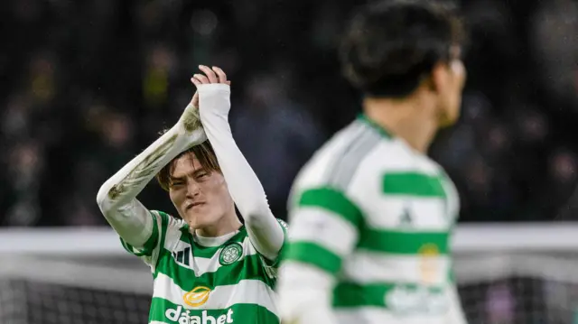 Celtic's Kyogo Furuhashi applauds the fans during a William Hill Premiership match between Celtic and St Johnstone at Celtic Park