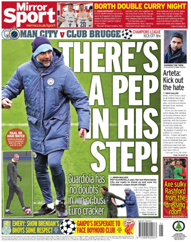 The back page of Wednesday's edition of The Mirror