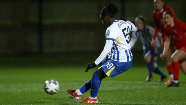 Michelle Agyemang of Brighton & Hove Albion scores her team's second goal from the penalty spot during The Adobe Women's FA Cup Fourth Round match between Brighton & Hove Albion and Durham