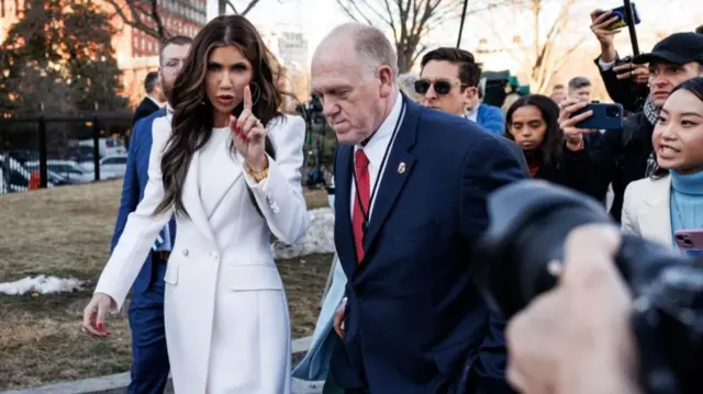 Top immigration officials Noem and Homan spoke to reporters at an event where Trump signed a new immigration crackdown law