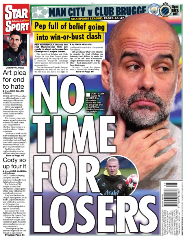 The back page of Wednesday's edition of the Daily Star