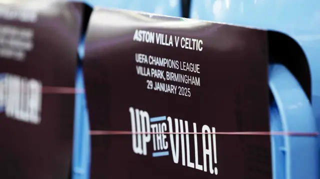 Plastic Sheets on the seats of the home section during a UEFA Champions League 2024/25 League Phase MD8 match between Aston Villa and Celtic at Villa Park