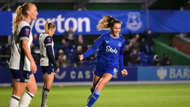 Heather Payne of Everton celebrates scoring her team's second goal during The Adobe Women's FA Cup Fourth Round match between Everton and Tottenham Hotspur