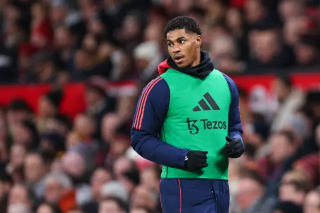 Marcus Rashford warming up for Manchester United