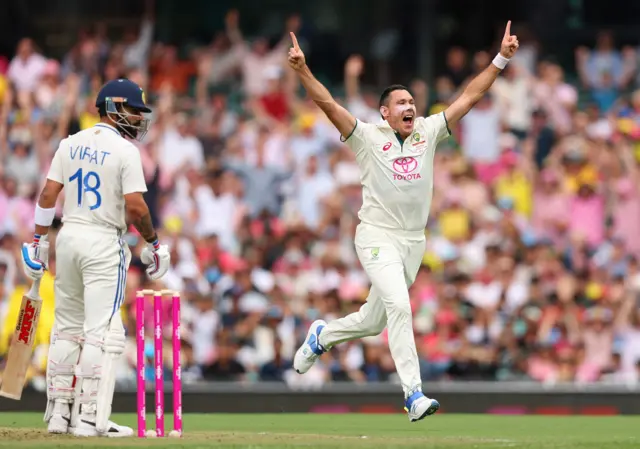 Scott Boland celebrates wicket