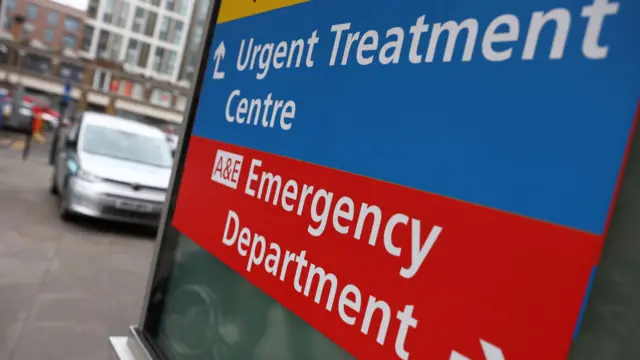 A sign displaying an arrow to an 'Urgent Treatment Centre' and another arrow to the 'Emergency Department'