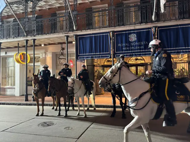 Law enforcement on horseback patrol Bourbon Street