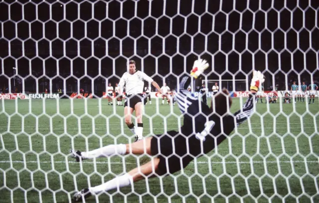 Chris Waddle misses a penalty against West Germany