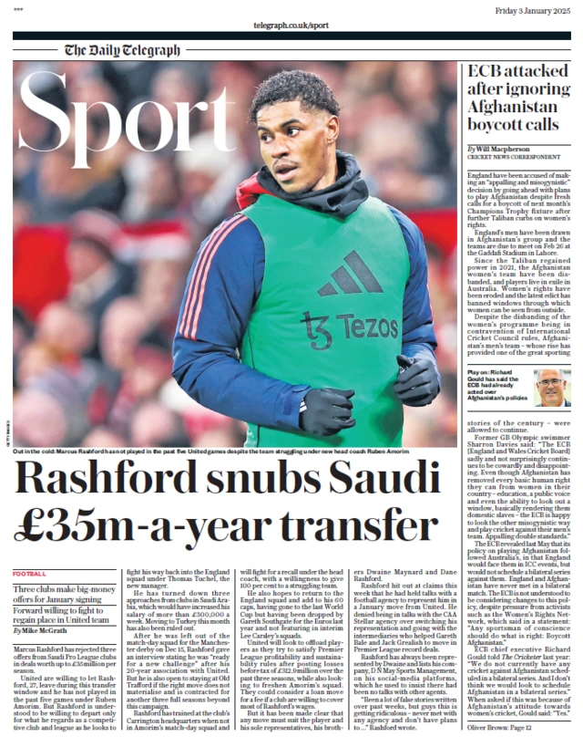 Telegraph's main sports page