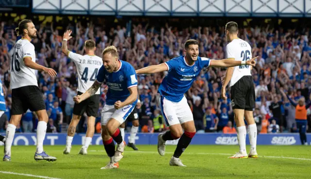 Antonio Colak (right) made it 2-0 on the night at Ibrox