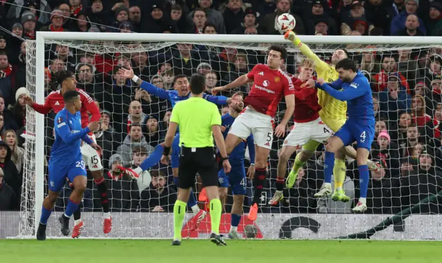 Jack Butland coming out to punch the ball against Manchester United