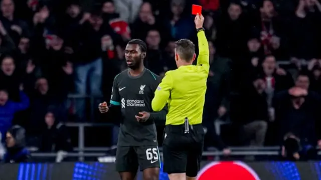 Amara Nallo is sent off for Liverpool