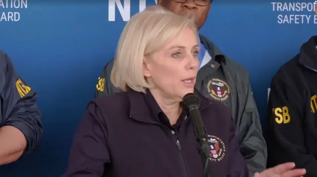 The NTSB's Jennifer Homendy speaking in a news conference