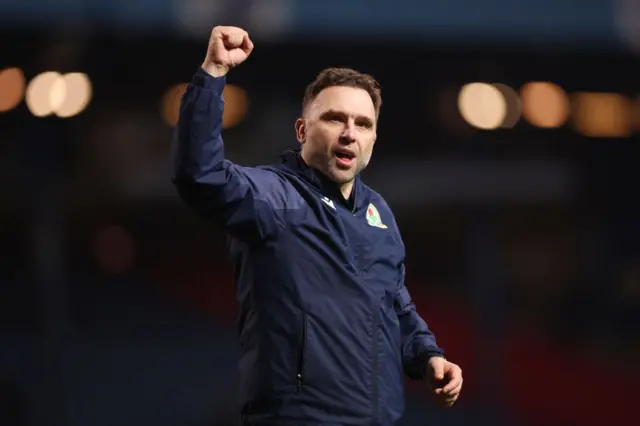 John Eustace, manager of Blackburn Rovers celebrates