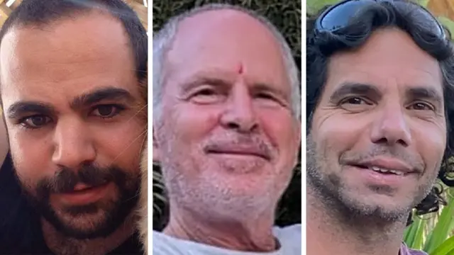 A composite image of the three hostages. left to right: Yarden Bibas, Keith Samuel Siegel, Ofer Kalderon