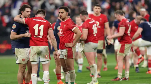 Wales players dejected at full-time