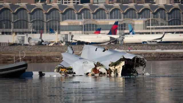 A chunk of airplane debris is seen on the water