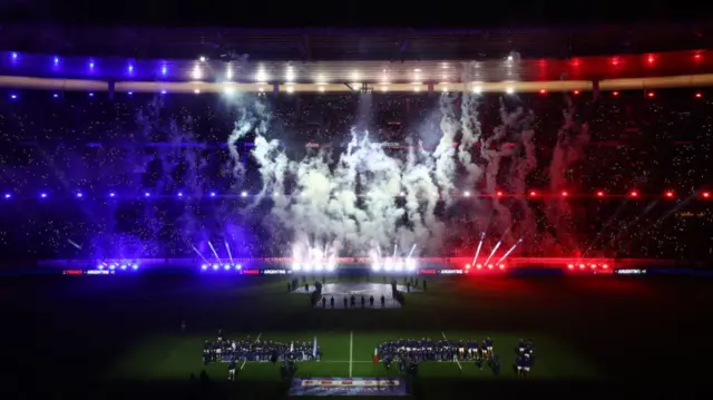 Stade de France at night with fireworks