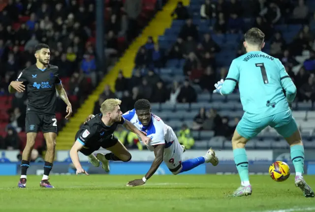 Blackburn Rovers' Makhtar Gueye (centre right) scores