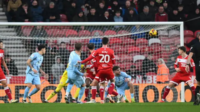 Callum Chambers scores the equaliser for Cardiff at Middlesbrough