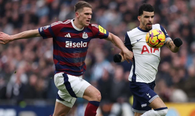 Newcastle United's Sven Botman in action with Tottenham Hotspur's Dominic Solanke