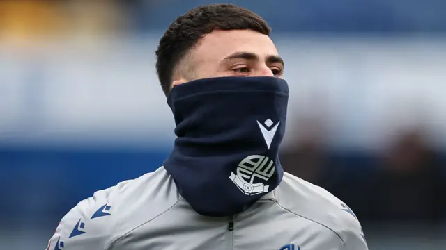 Bolton's Aaron Collins wearing a snood in the cold weather