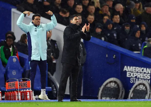 Arteta claps from his technical area