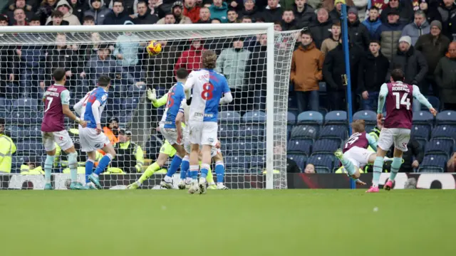 Zian Flemming heads Burnley into the lead against Blackburn