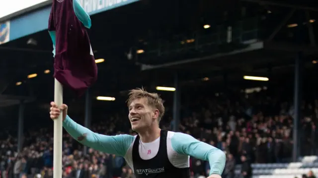 Zian Flemming celebrates Burnley win over Blackburn