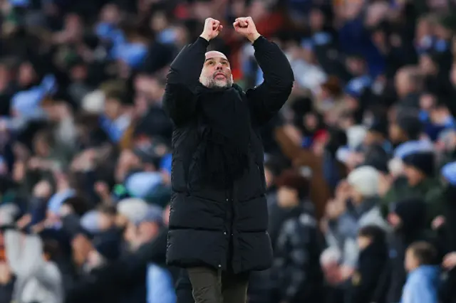 Pep' Guardiola, manager of Manchester City, celebrates