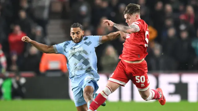 Middlesbrough winger Ben Doak goes on the attack against Cardiff