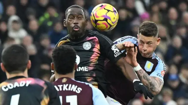 Boubakary Soumare (C) vies with Aston Villa's English defender Ross Barkley