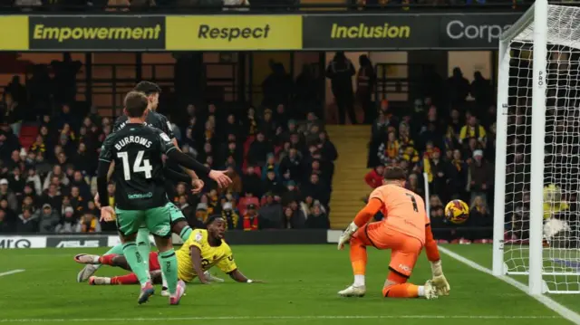 Watford's Jeremy Ngakia equalises against Sheffield United from close range