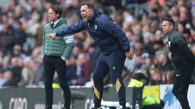 Blackburn manager John Eustace shouts instructions