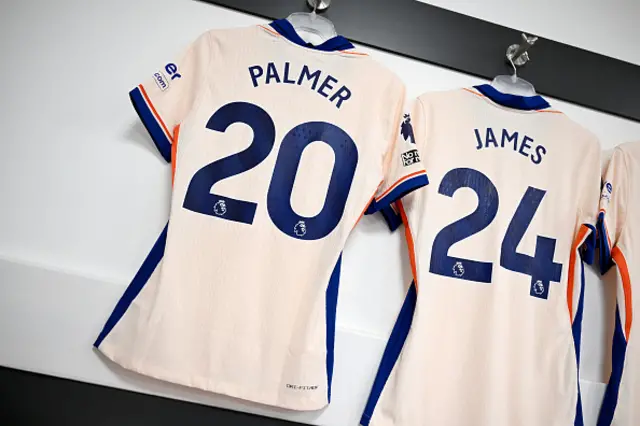 A general view of the shirts of Cole Palmer and Reece James