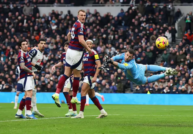 Martin Dubravka of Newcastle United looks on as a shot goes wide