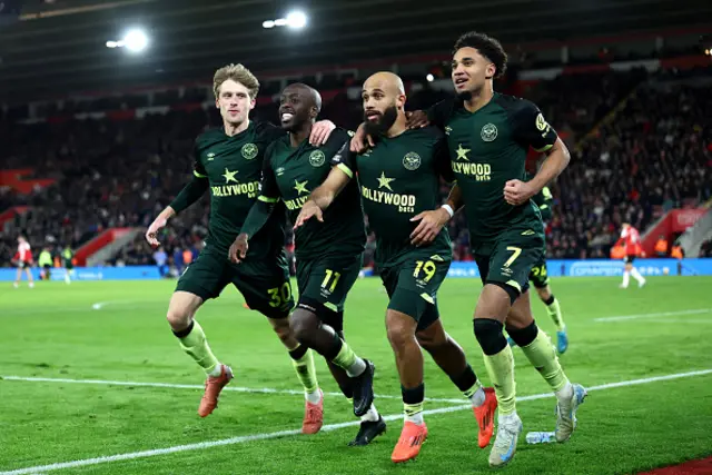 Bryan Mbeumo of Brentford celebrates scoring