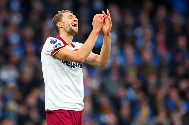 Tomas Soucek of West Ham United reacts