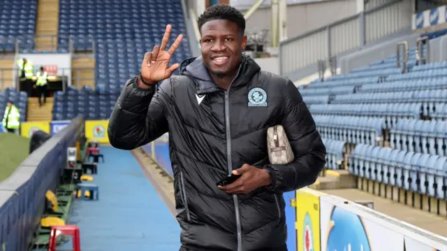 Blackburn Rovers forward Makhtar Gueye arrives at Ewood Park