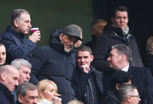 : Thomas Tuchel, Manager of England, and Anthony Barry look on