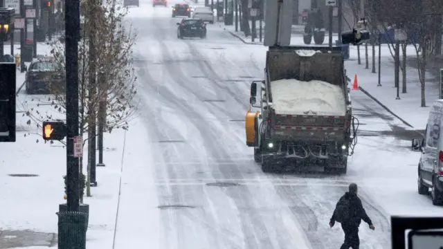 A truck carries a huge amount of salt in downtown Cincinnati, Ohio