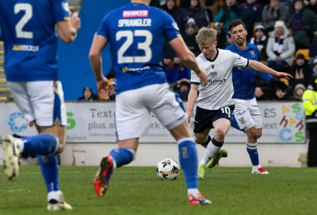 Lyall Cameron scores for Dundee against St Johnstone