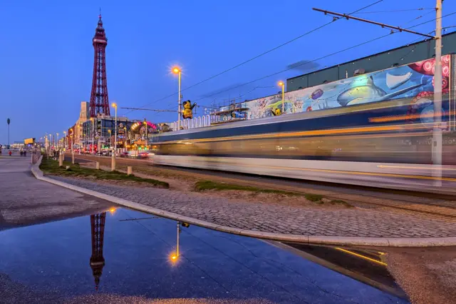 Puddle by the promenade in the centre of Blackpool