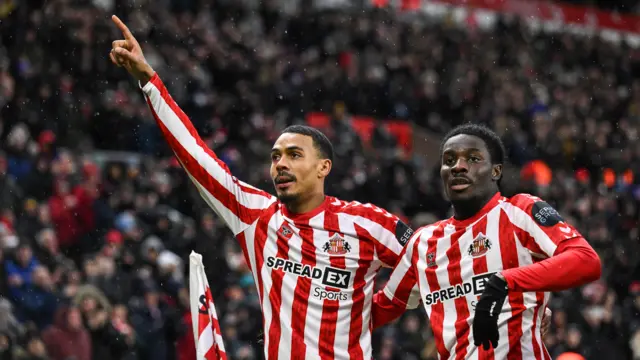 Sunderland's Wilson Isidor celebrating his goal against Portsmouth