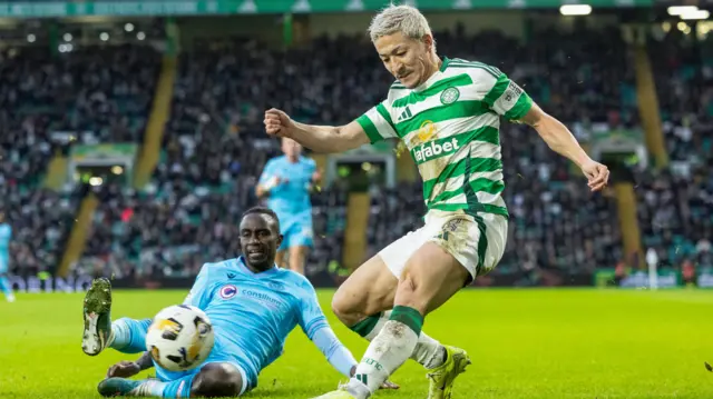 Celtic's Daizen Maeda attacking St Mirren