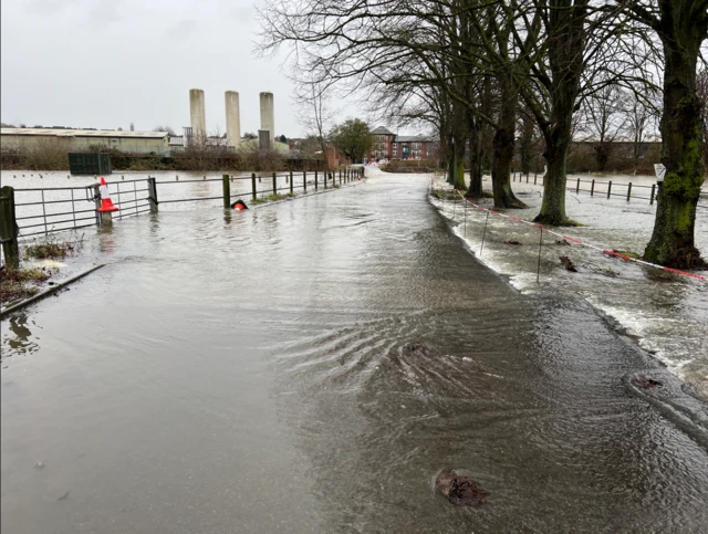 An image of Derby Rugby Club covered in water due to flooding