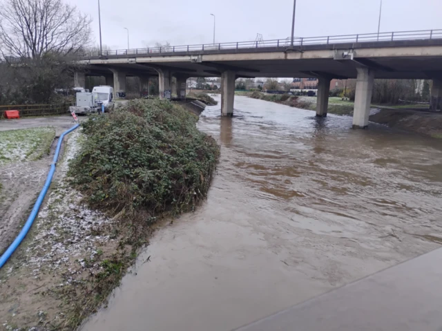 Rising water on the River Mersey in Northenden