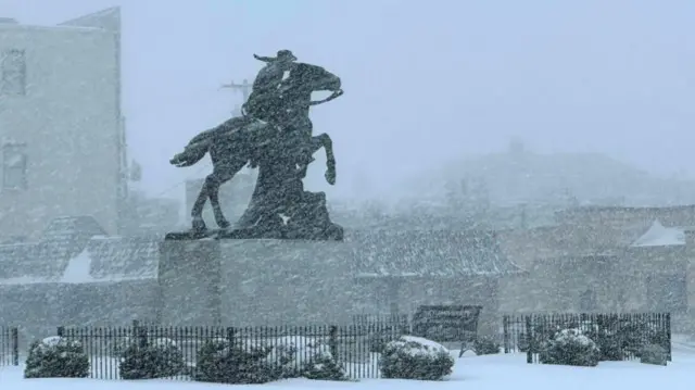 Statue under heavy snow in Missouri