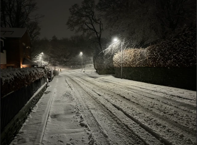 Fresh snowfall on a road